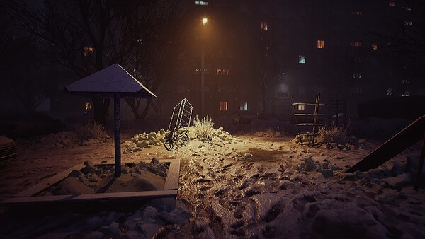 New Year atmosphere — distant fireworks and quiet streets