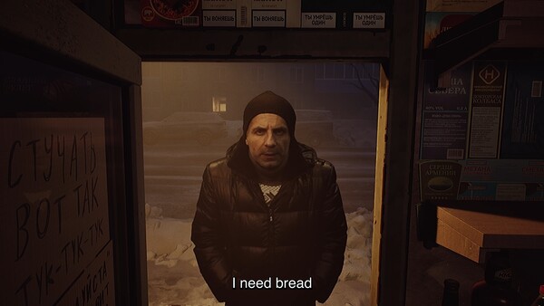 Character dialogue at the kiosk counter